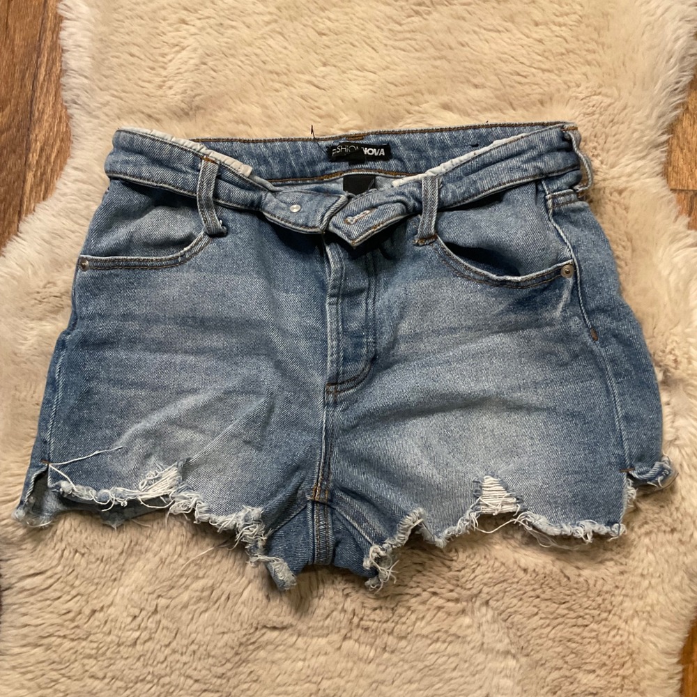 Fashion Nova Shorts Size 9 20 Cut Off Denim Fold Over Waist Butyon Fly